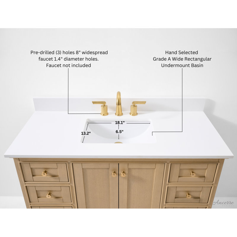Audrey 48'' W Single Vanity, Oak/Rose Gold, Pure White Quartz