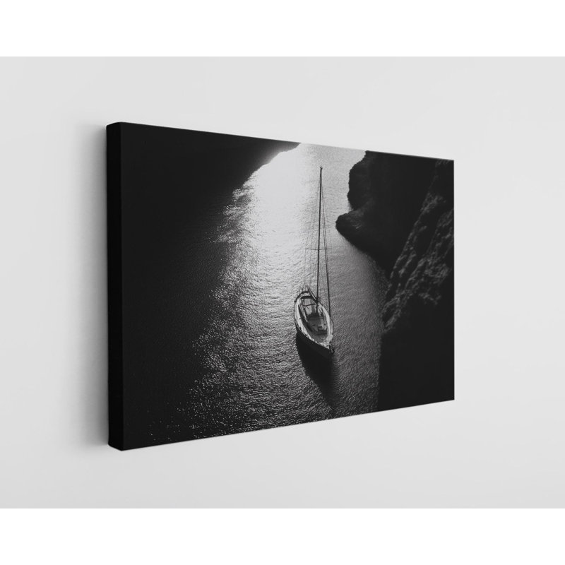 Voilier noir et blanc sur toile de haute qualité - décoration murale fabriquée à la main - art élégant - cadeau - reproduction murale, reproduction de peinture