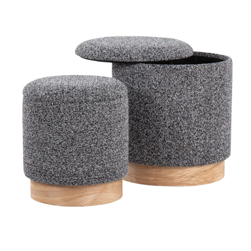 Ensemble de repose-pieds gigogne contemporain en bois et en tissu, pour une conception moderne et peu encombrante, Noir