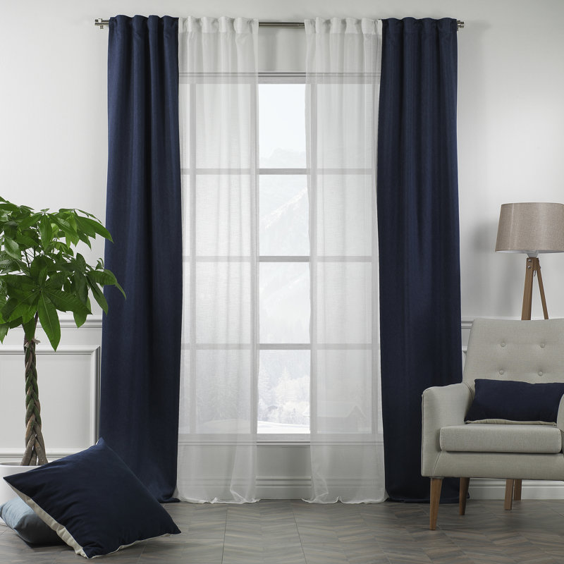 Rideau de fenêtre décoratif chaque panneau, Bleu marine / blanc, L 27 po x L 63 po