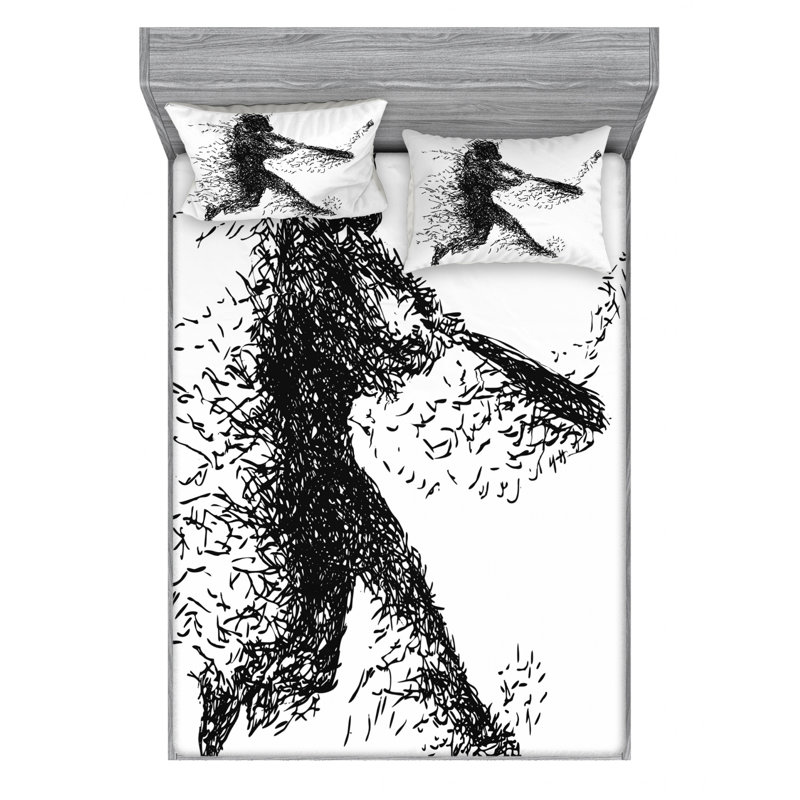 Ensemble de draps abstraits joueur de baseball posant grunge, Ensemble de draps pour lit double avec un drap-hou