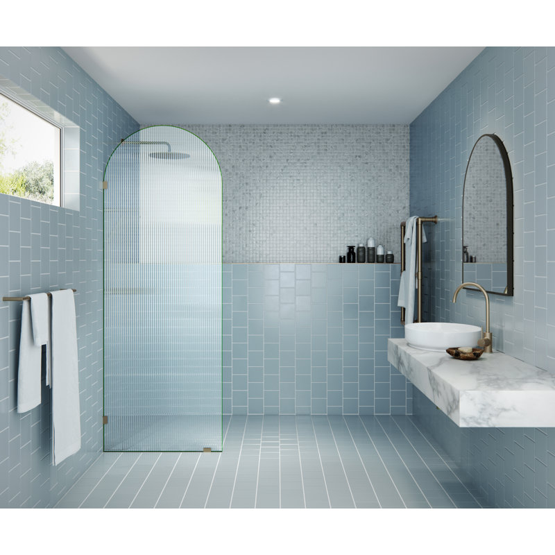Maven 30 in. x 86.75 in. Fully Frameless Arched Fluted Single Fixed Shower Panel, Brushed Bronze