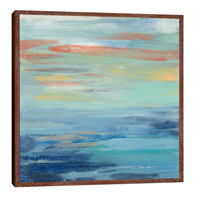 Sunset Beach I by Silvia Vassileva - Painting on Canvas, 93.98 cm H x 93.98 cm W, Brown Floater Frame