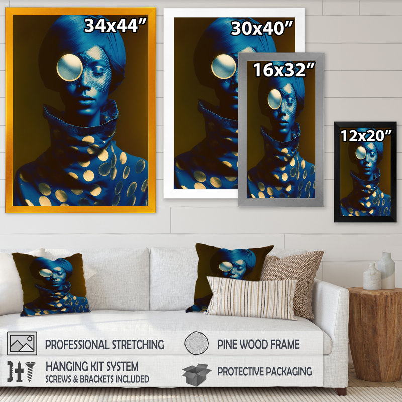 Eliades Avant Garde, modèle en or et bleu rétro VI sur toile, Cadre photo noir, H 20 po x l 12 po x P 1 po