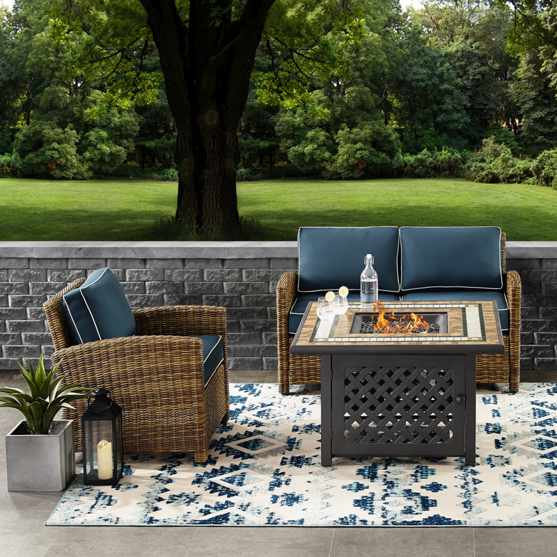 3 - Person Patio Conversation Set with Cushions, Navy Velvet