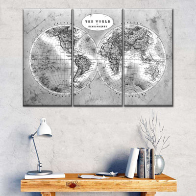 " Discover The World BW Map " by Tess P 3 - Pieces