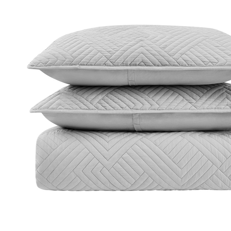 Ensemble de courtepointe en microfibre toutes saisons confectionnable, Courtepointe pour très grand lit et 2 très grand, gris