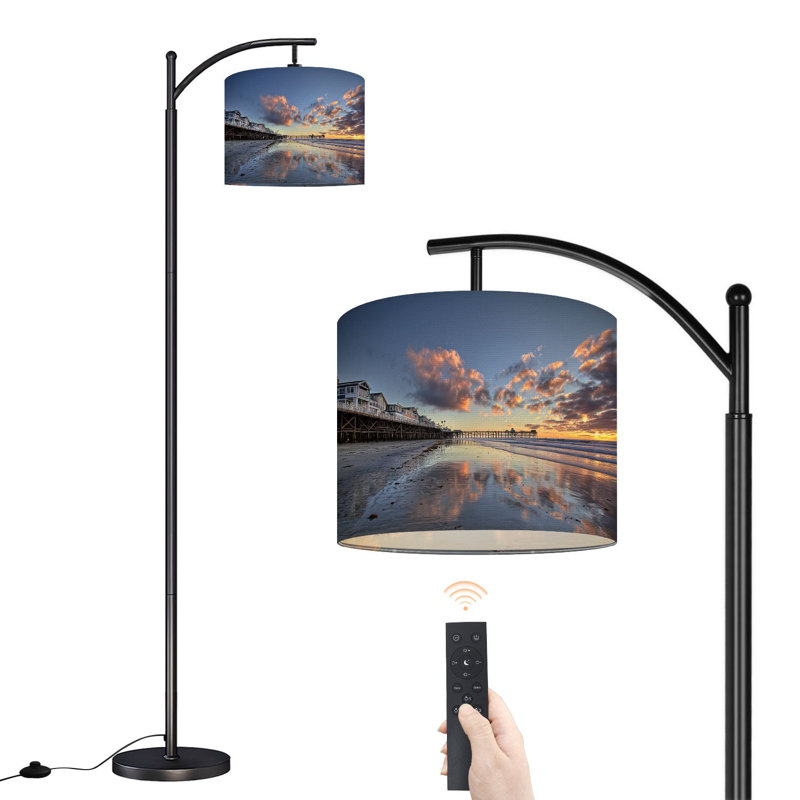 Lampe sur pied à arc avec abat-jour ajustable Sunset Crystal Pier Pacific Beach San Diego California Lampe sur pied 3 températures de couleur à intensité variable pour lampe