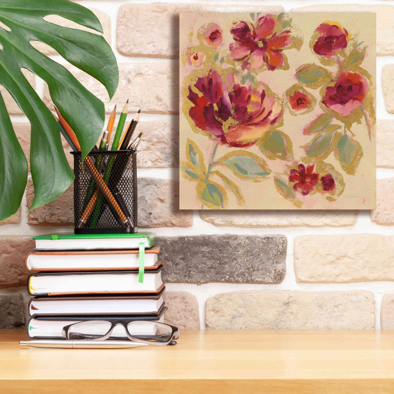 «Gilded Loose Floral I» par Silvia Vassileva, art mural sur toile, H 12 po x l 12 po x P 0,75 po