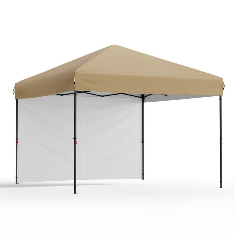 Heavy Duty Pop Up Canopy Tent 10x10 FT – Waterproof & UV-Resistant Outdoor Shelter – 1 Sidewall – Folding 210D Silver Coated Oxford – Easy Setup for Camping, Picnics, Beach, Events – Khaki