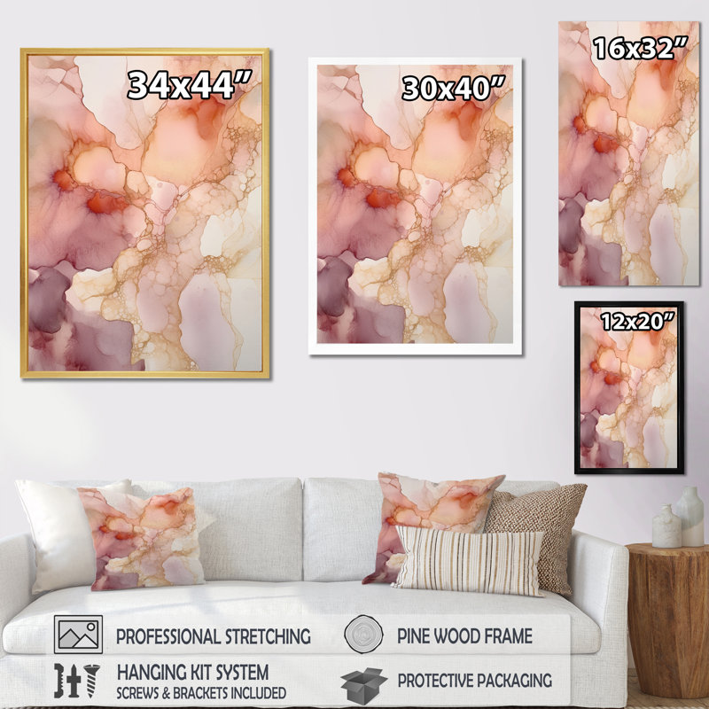 Liquides lumineux rose doré, Cadre simple noir, H 32 po x l 16 po x P 1 po