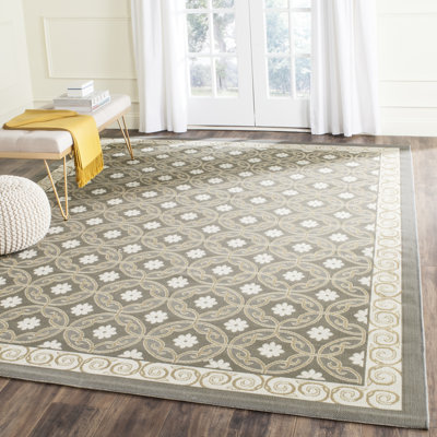 Aengus Floral Indoor / Outdoor Area Rug in Black/Gray