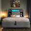 Linen 4ft6 Double Bed with Hydraulic Storage Upholstered Bed Frame with LED Lighting & Charging Station, Storage Headboard (No Mattress)-735658326-732668694