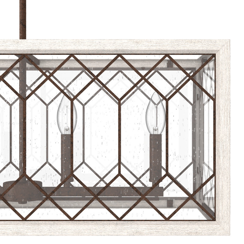 Chevron 6 Light Linear Rectangle Chandelier, Textured Rust