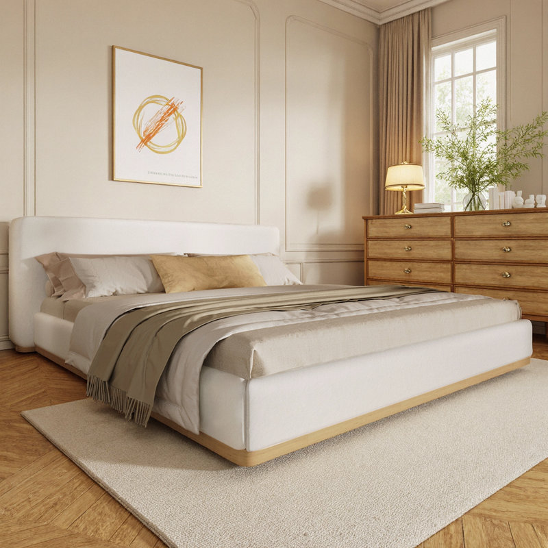 ​​Elegant Queen/King Upholstered Platform Bed – Simple, Sturdy, and Skin-Friendly​, King