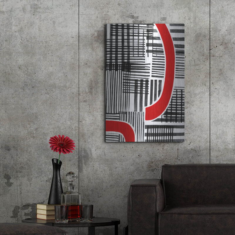 «Red Interrupted I» par Regina Moore, art mural en métal, H 36 po x l 24 po