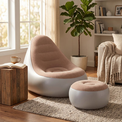 Accent Chair, Inflatable Chair With Ottoman Flocked Water Proof Comfortable Blow Up Air Chair Brown