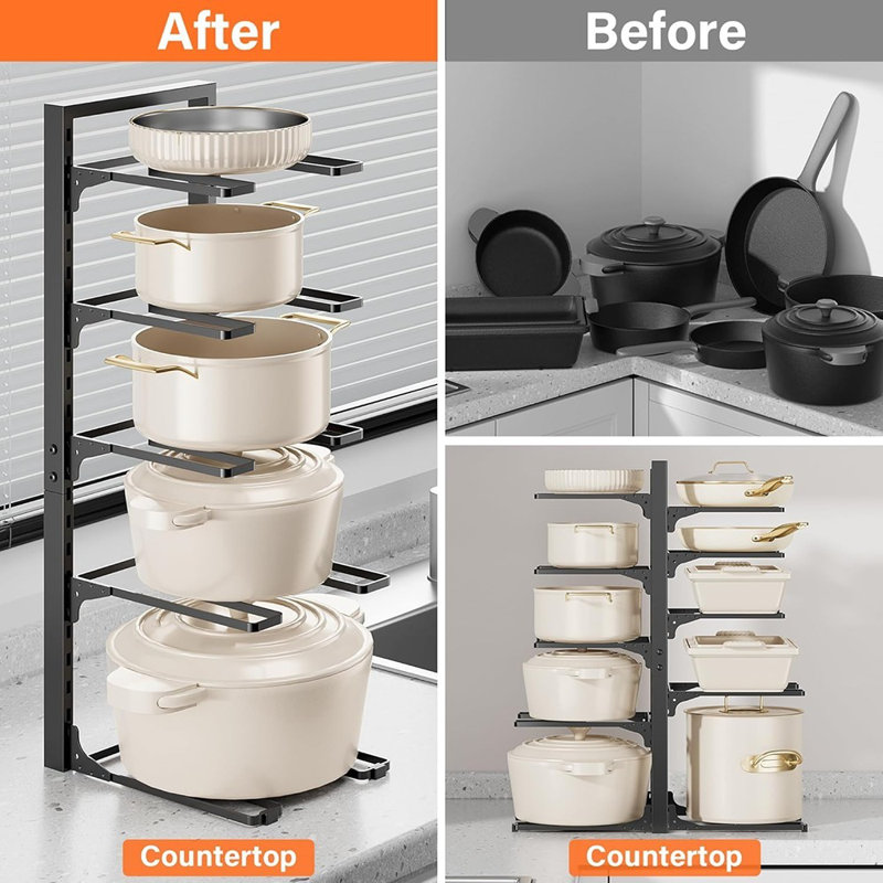Organisateur de casseroles et de poêles sous l'armoire, organisateur de cuisine et de rangement pour casseroles et poêles de 23,62 po de hauteur, support de casserole réglable pour poêle à frire, poêle en fonte