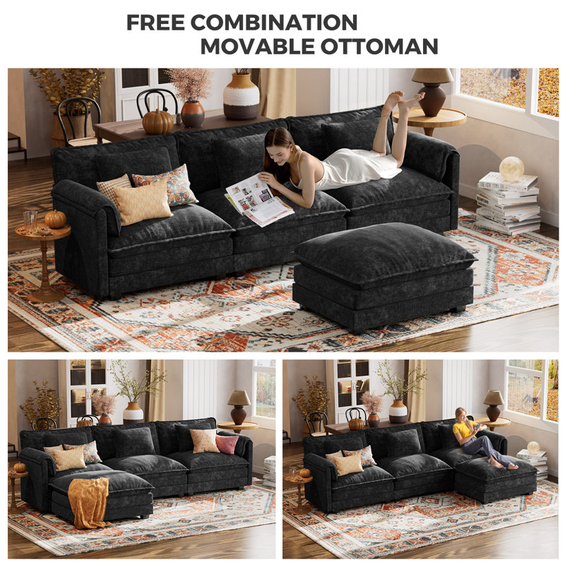 4-Piece 115'' L-Shape Sectional Sofa with Ottoman