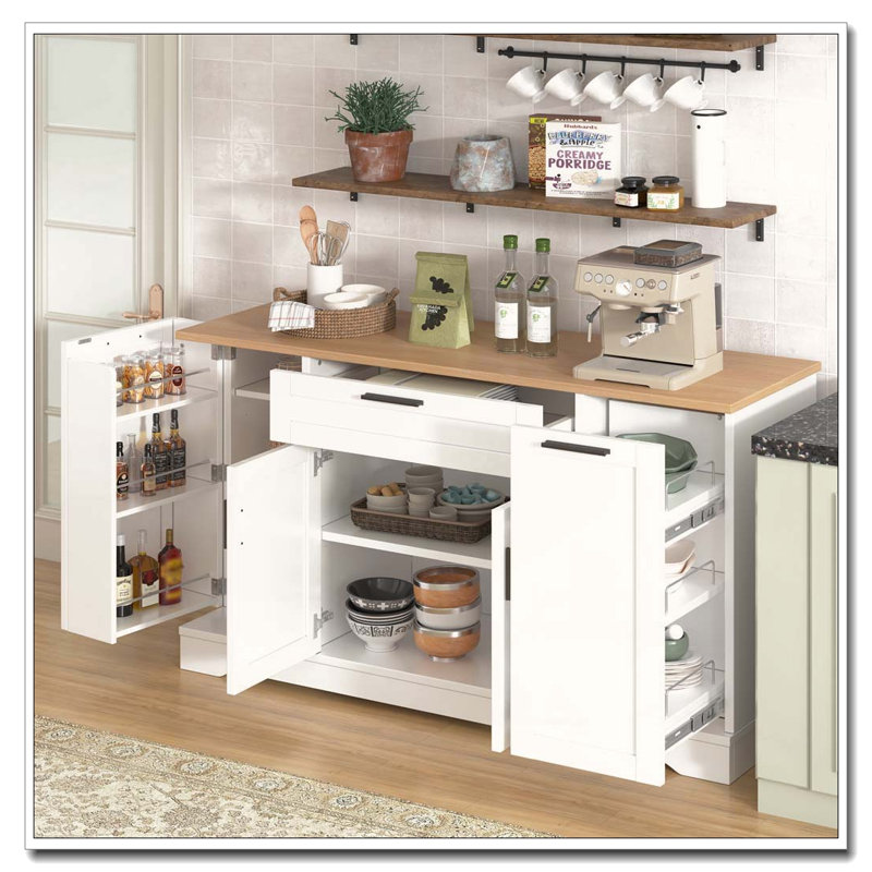 Buffet multifonctionnel avec table extensible et support coulissant, Blanc