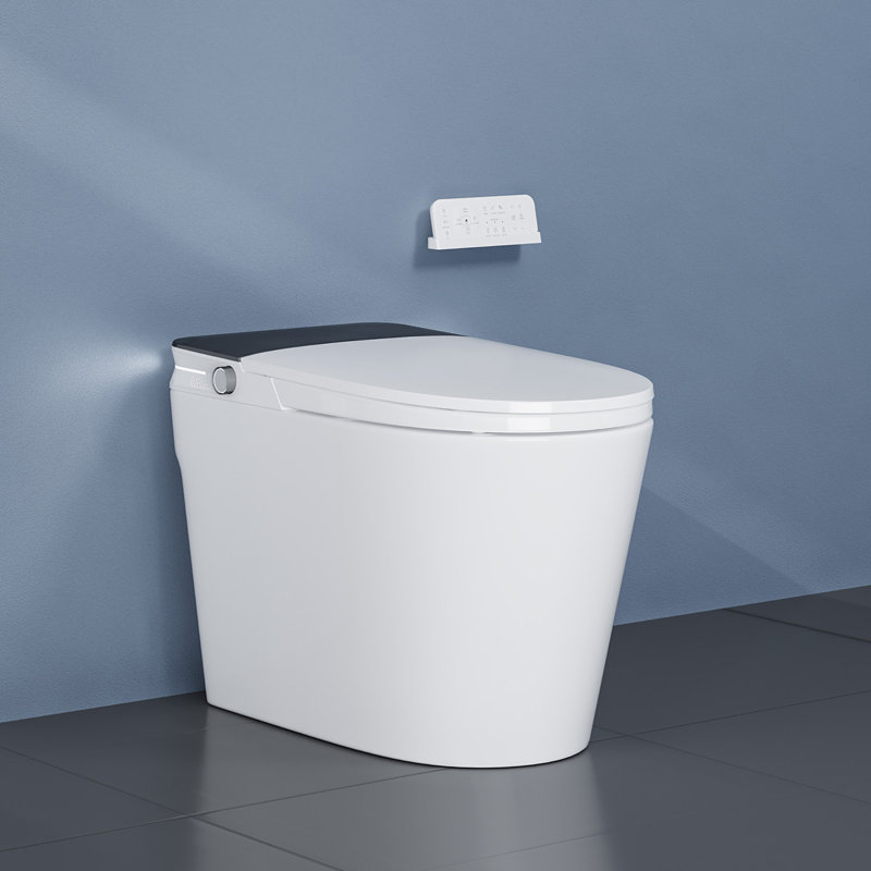 Smart Toilet with Auto Open Close, Elongated Comfort Height Bowl with Foot Sensor, Warm Water Bidet/Air Dryer, Heated Seat, LED Display & Night Light, Modern Bathroom Toilet (Auto Flip Cover)