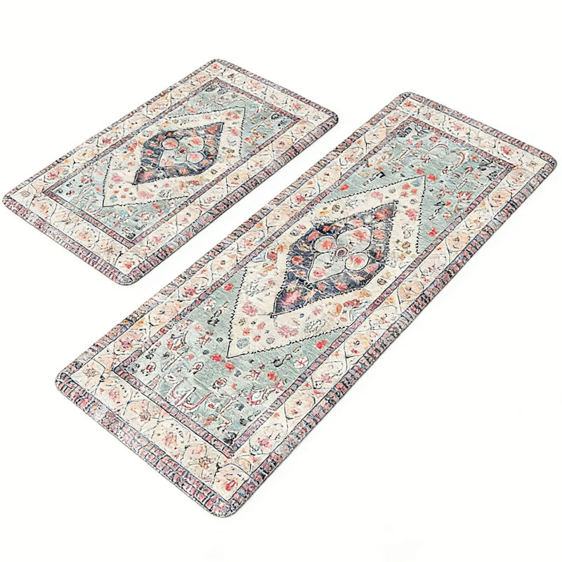 Tapis de cuisine rembourrÃ©s, antidÃ©rapants et impermÃ©ables, lot de 2, Bleu