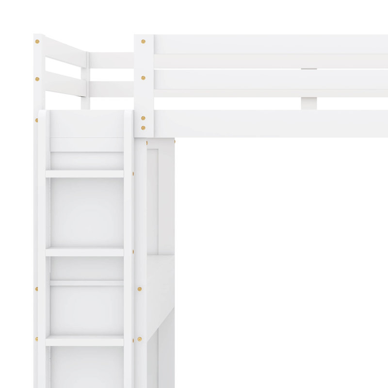 Janais Twin 6 Drawer Loft Bed with Bookcase and Built-in-Desk by Munora, White