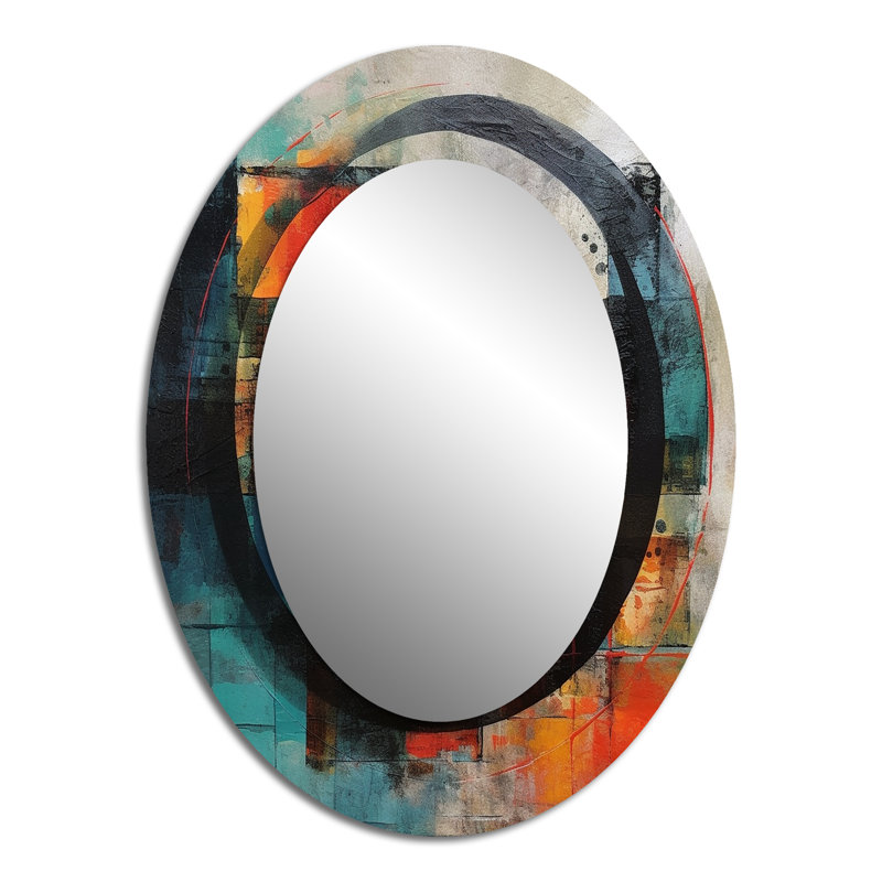 Geometric Serenity III - Abstract Oval Decorative Mirror On Metal, 40" x 30"