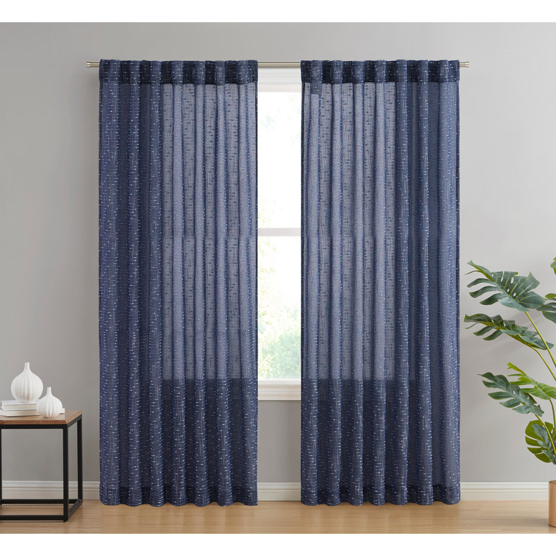 Huttonsville Textured Slub Faux Linen Semi-Sheer Rod Pocket Curtain Panels, 2 Panels, Navy Blue, 54" W x 96" L