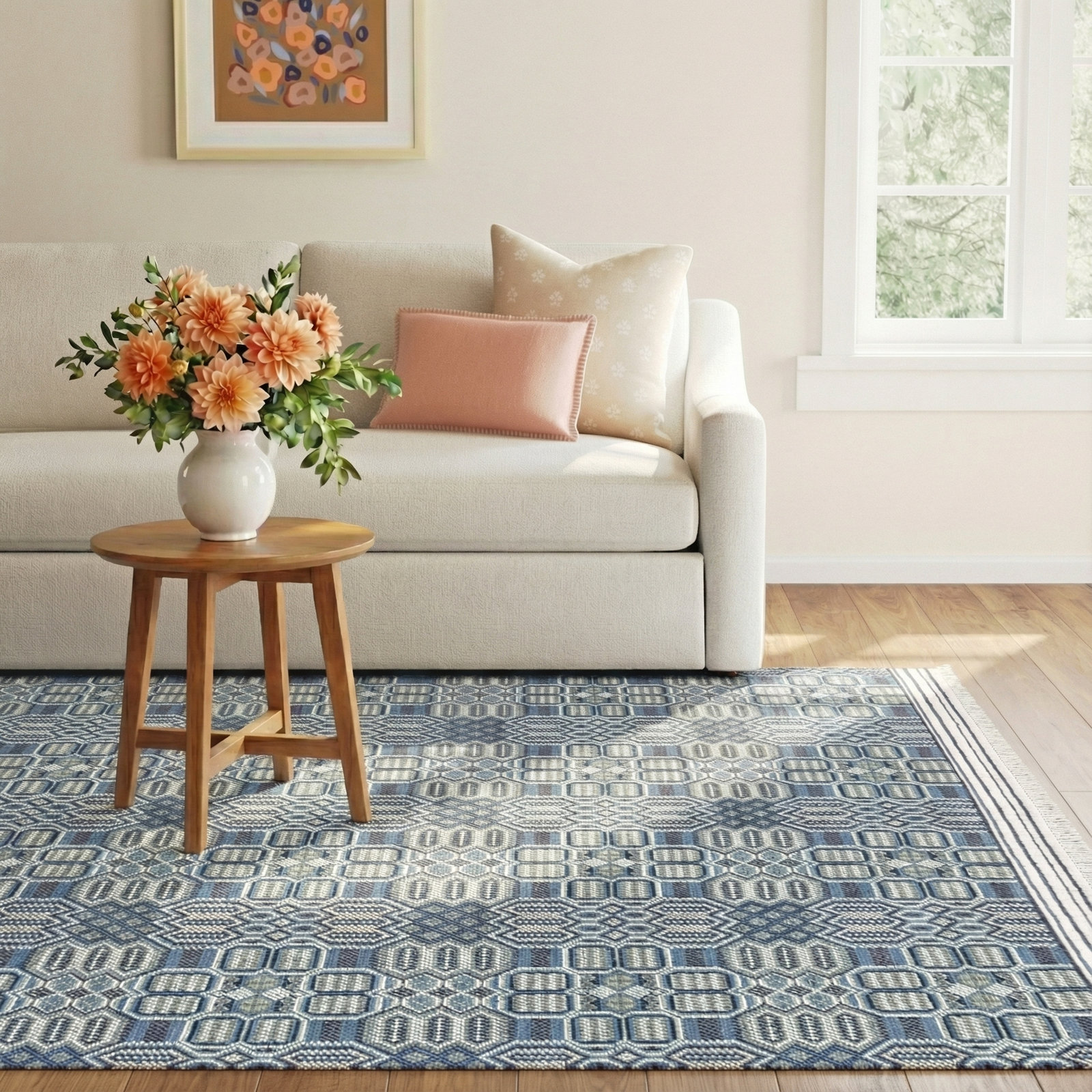 Albie Green Hand-Knotted Geometric Rug, Rectangle 7'6" x 9'6"