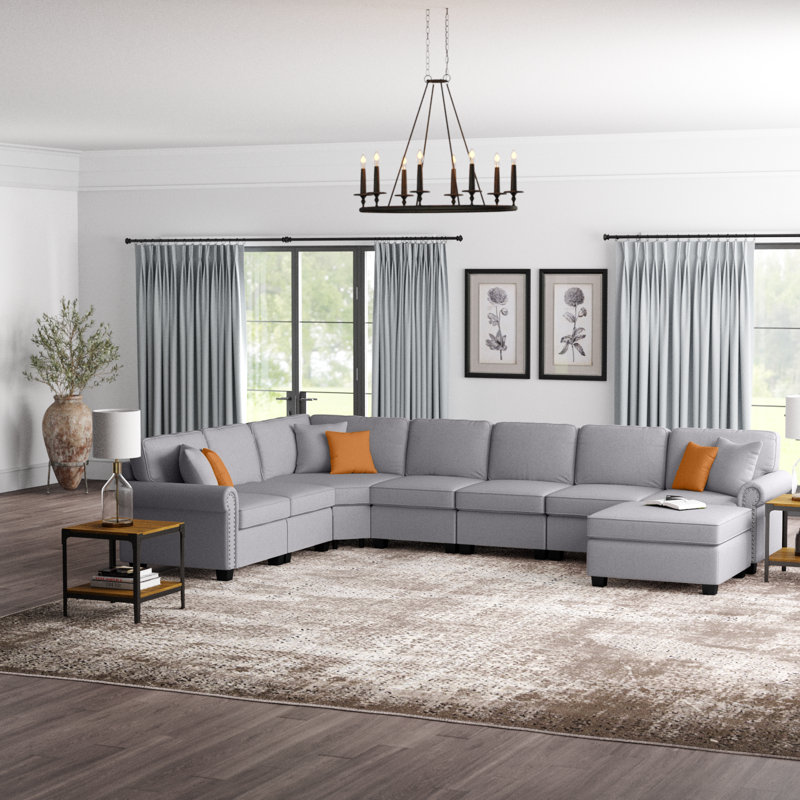 Mcclaine Upholstered L-Shaped Sectional Reversible, Light Gray Polyester Blend