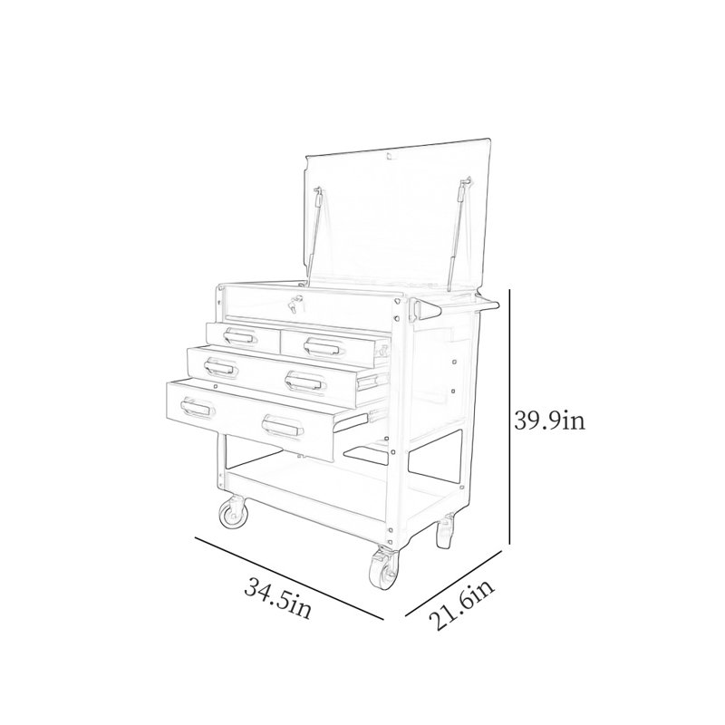 Green Multi-Tool Cart With Wheels 34.5'' W Steel Bottom Rollaway Chest with Wheels