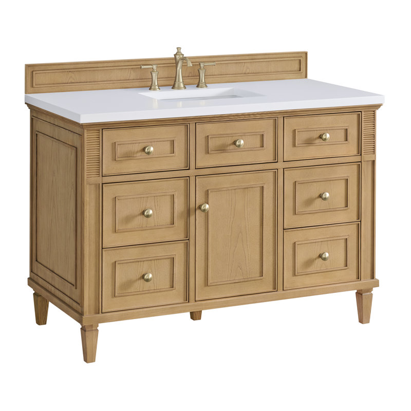 Lorelai 48'' W Single Vanity, Light Natural Oak, White Zeus Quartz, 8" Widespread