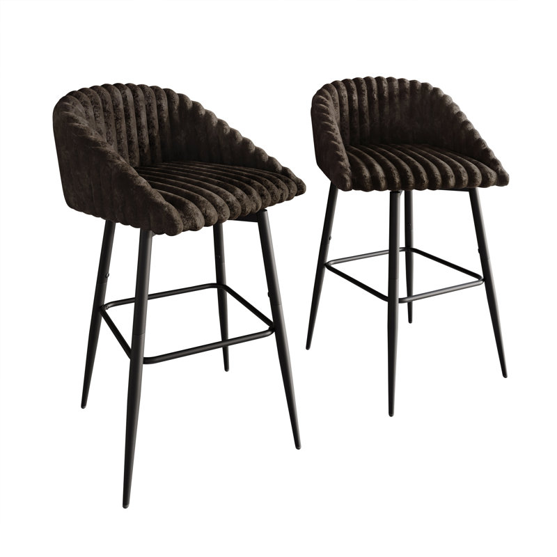 BLACK METAL SWIVEL COUNTER CHAIR IN BLACK VELVET, Brun