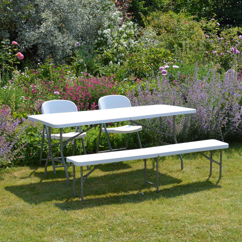 180cm Rectangular Portable Folding Table with 6 Chairs, White