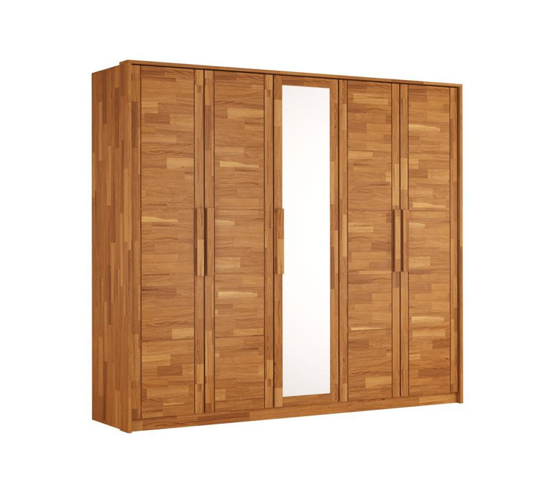 Finneytown 5 Door Solid Wood Wardrobe with Mirror, Brown
