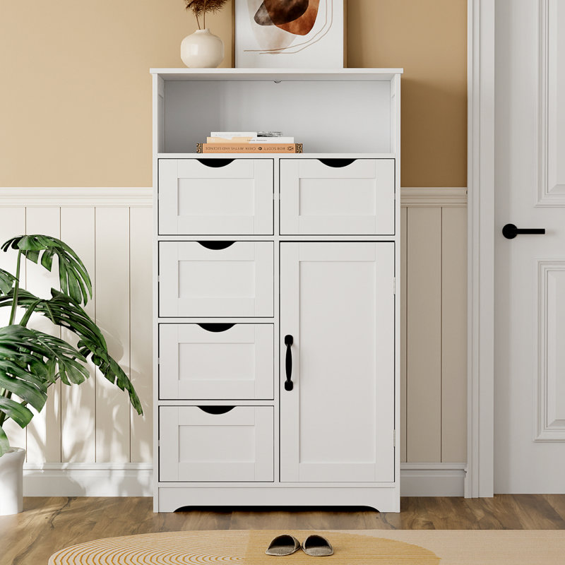 Armoire de rangement moderne en bois avec cinq tiroirs et une porte, armoire moderne autoportante