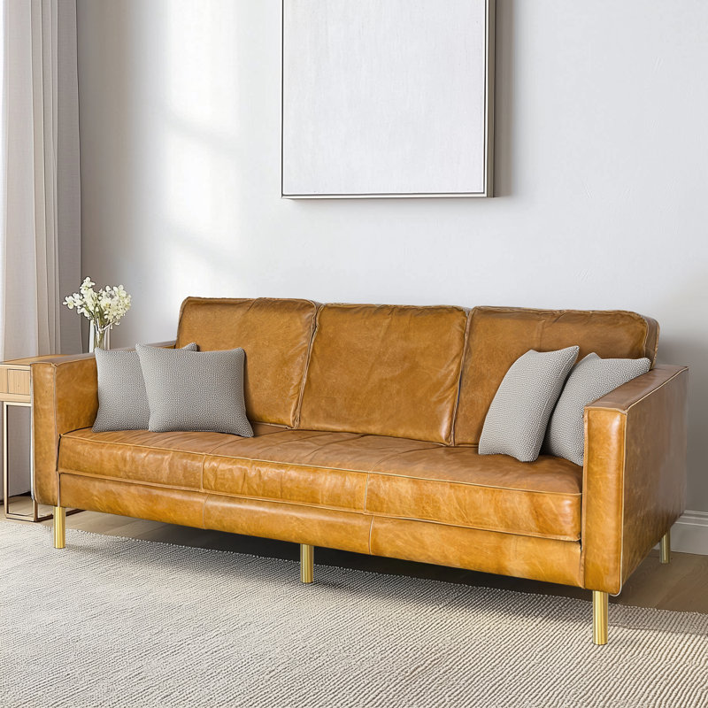 Anirduh 78.8" Brazilian Top Grain Leather Sofa