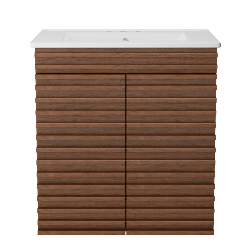 Wall-mount Walnut  Bathroom Vanity With Sink, 24"