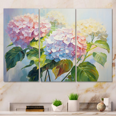 " Delicate Hydrangea Bouquet Gentle Pastel I " 3 Piece Art Mixed Media Print