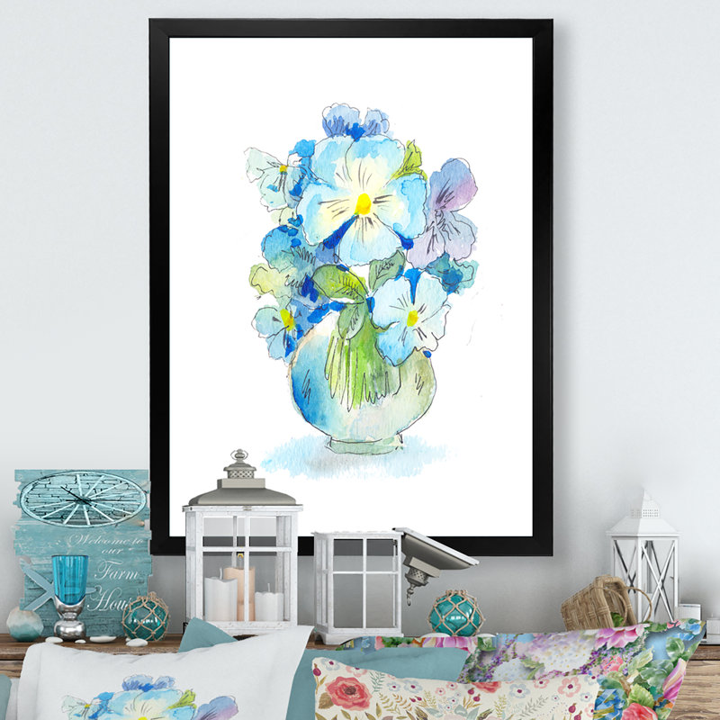 Bouquet de fleurs sauvages bleues - sur, Cadre noir, H 20 po x l 12 po x P 1 po
