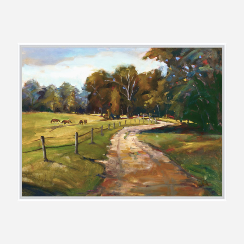 John Beard Collection''s Country Path With Horses On Giclee Canvas Hand Embellished Art, White Framed Canvas