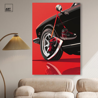 Red Bold Sneaker and Car Canvas Sports Wall Art by 