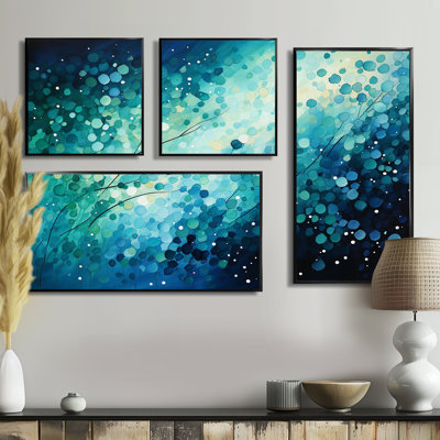«Turquoise Tranquility», ensemble de 4 impressions murales bleu sarcelle
