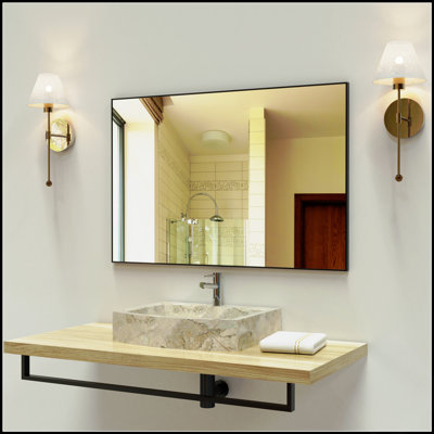 Miroir de salle de bain moderne 36 x 24 pouces avec cadre en aluminium, suspendu vertical ou horizontal, parfait pour le salon et la chambre à coucher