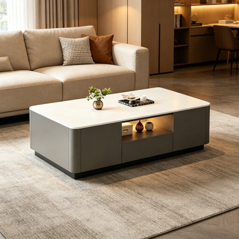 Table basse avec rangement Minimalist, H 14,56 po x L 39,37 po x l 19,68 po, Blanc