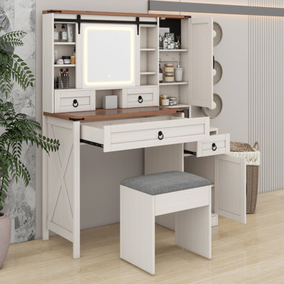 Bureau de coiffeuse avec miroir coulissant et lumières