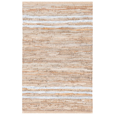 Riem Hand Woven Leather/Cotton/Jute Rug in White/Beige