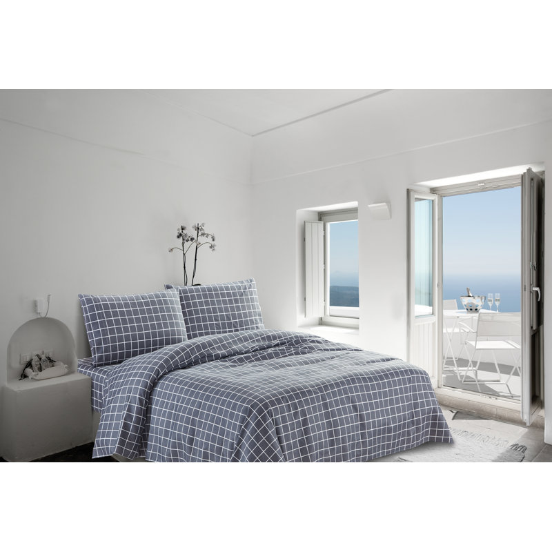 Microfiber Plaid Sheet Set, Gray, Full Sheet Set + 1 Fitted Sheet + 2 Pillowcases