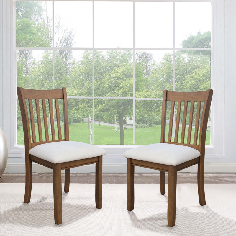Kendall Rubberwood Dining Chairs with Cushioned Seats, Brown, White